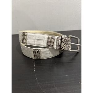 Nanni Italy Mixed Reptile Embossed Print Cream Leather Belt 95/38 Solid Brass